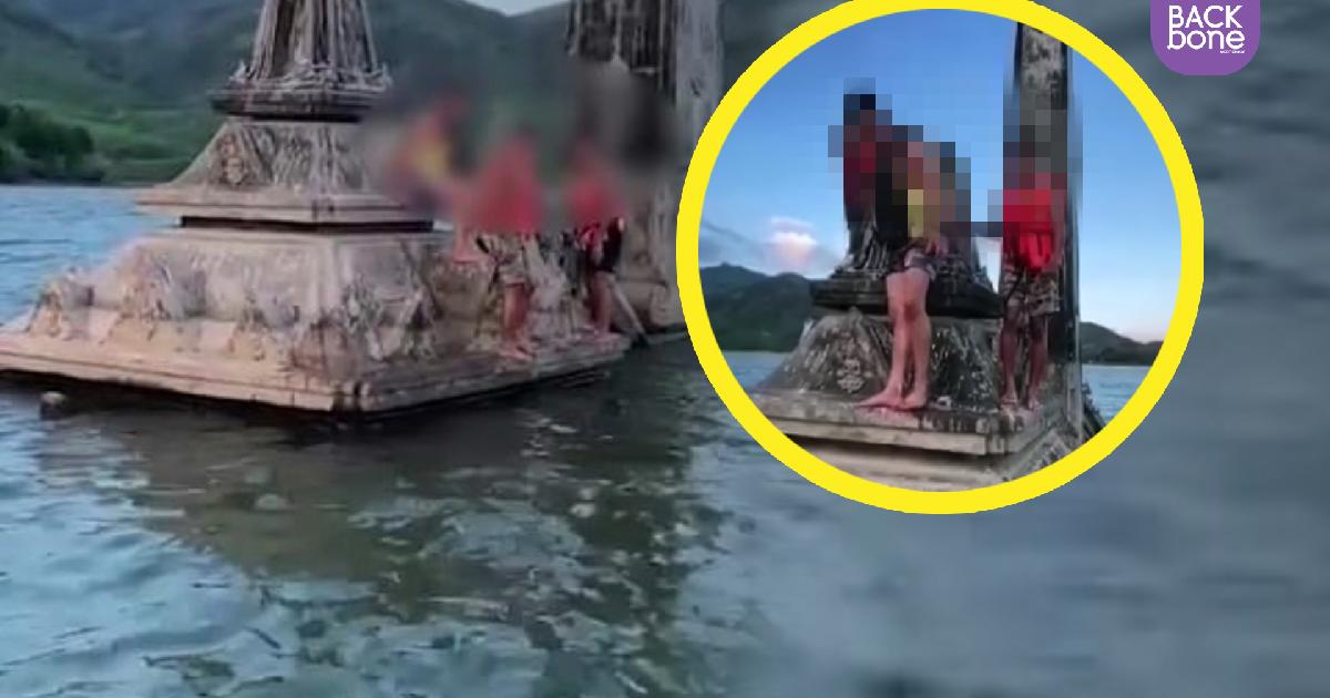 อย่าหาทำ วัยรุ่นเที่ยวอ่างเก็บน้ำคลองกะทูน ปีนเมรุเก่าที่จมน้ำกว่า 30 ปี