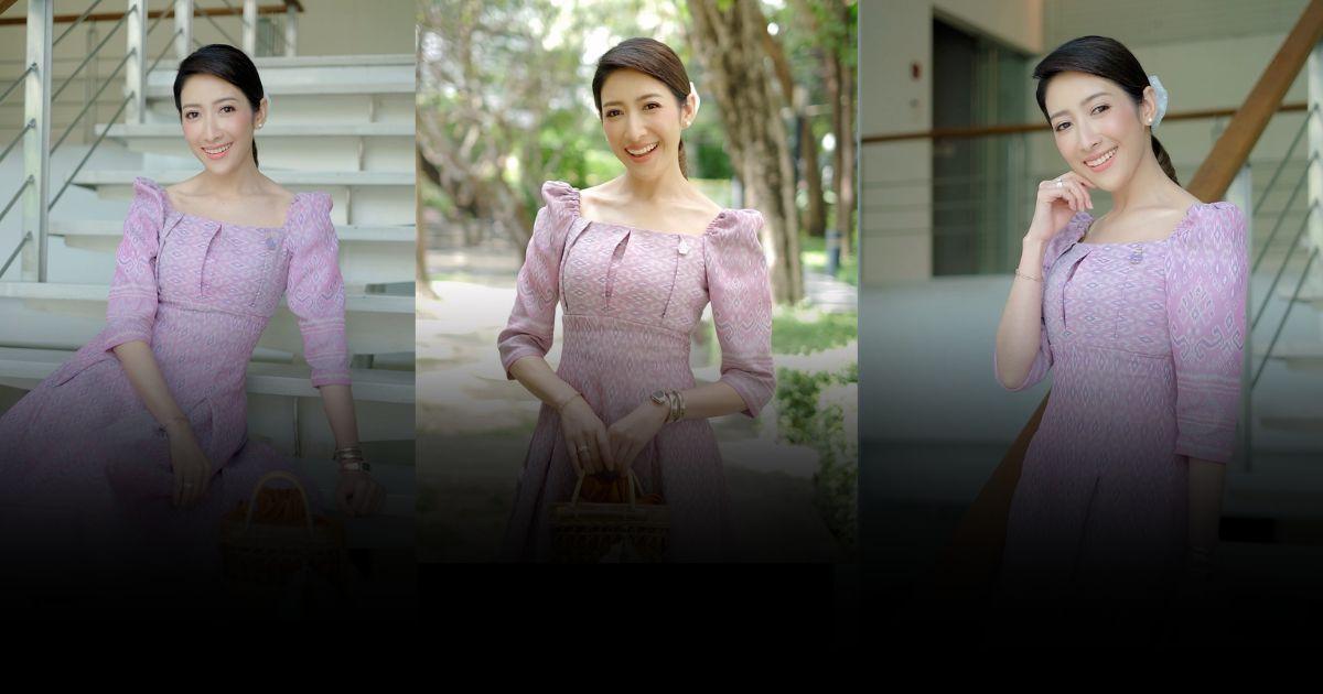ผ้าไทย ใส่ยังไงก็สวย! ชุดผ้าฝ้ายทอลายขอประยุกต์สีม่วงพาสเทล